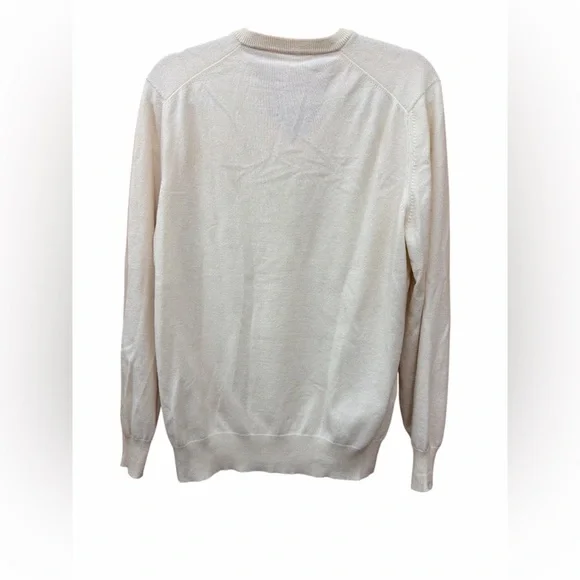 Men's Cream 100% Cashmere V-Neck Sweater, Size Large. - Picture 2 of 12